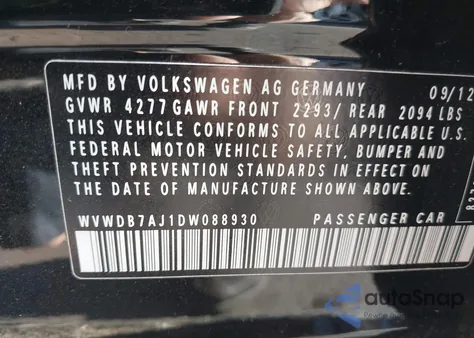 2013 Volkswagen Golf 2.5L 4-Door from USA, damaged, VIN WVWDB7AJ1DW088930
